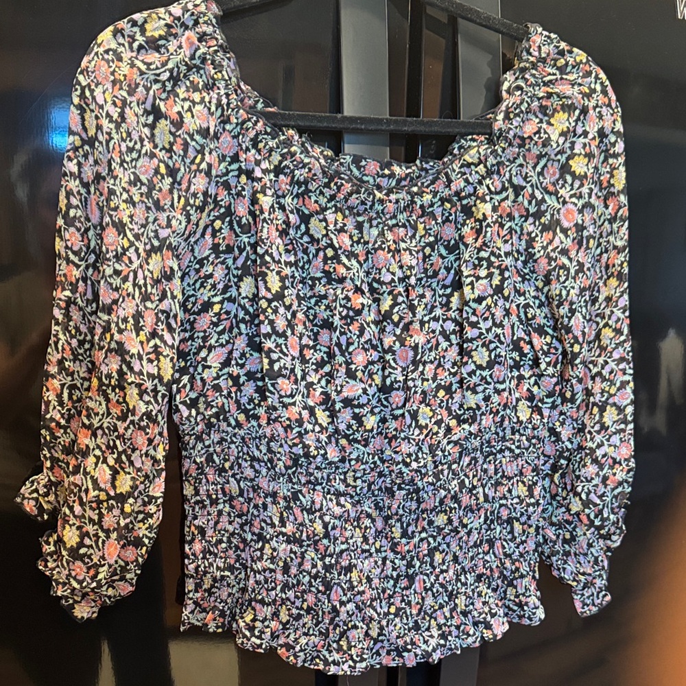 Anthropologie‎ Multicolor Floral Smocked Blouse